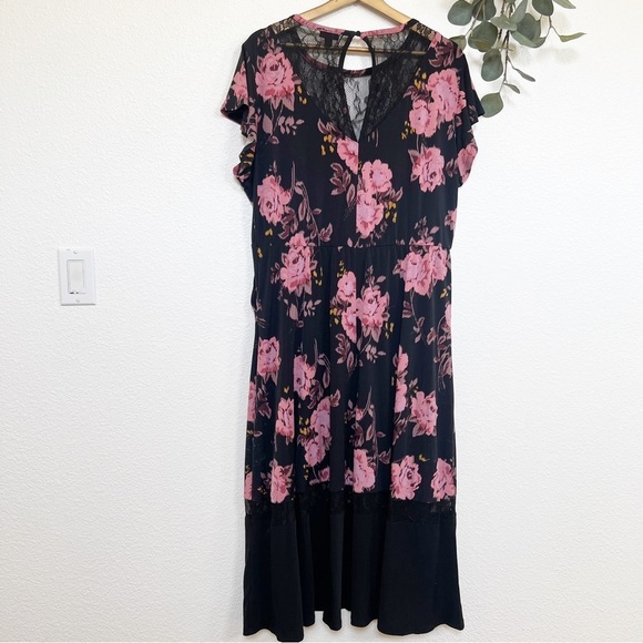 Torrid- Midi Floral Studio Knit Dress w/ Lace Trim- 2 - Picture 8 of 9
